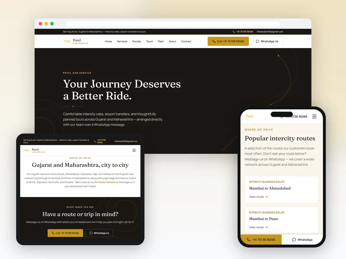 Patel Cab Service website by Birtik Tech on desktop, tablet and mobile